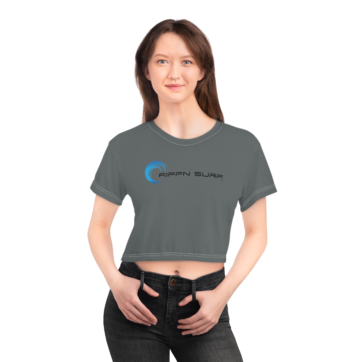 Rippn Surf Women’s Dark Grey Crop Tee - Image 3