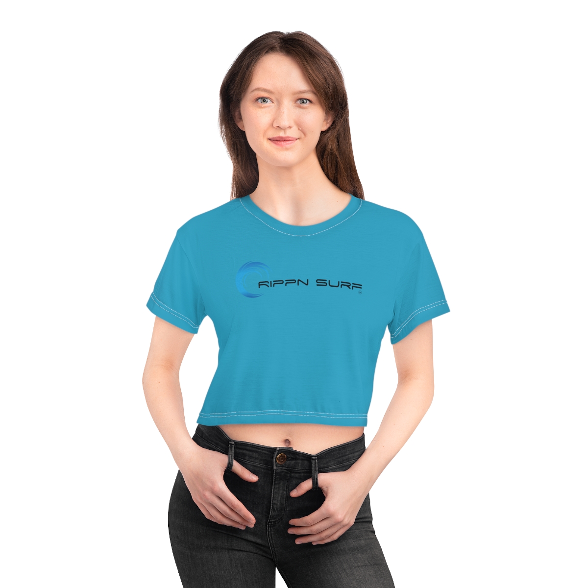 Rippn Surf Women’s Ocean Blue Crop Tee - Image 19