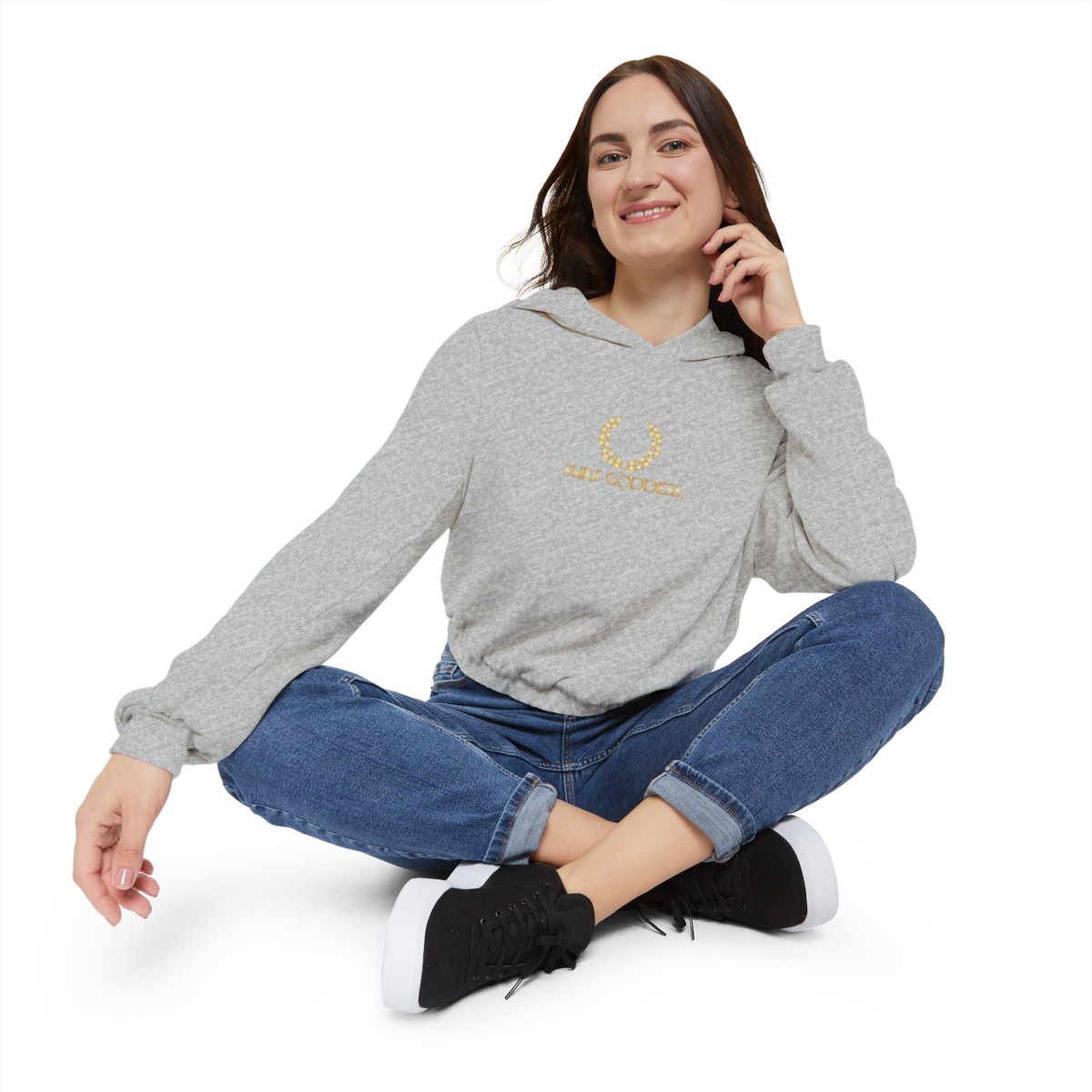 Surf Goddess Women’s Light Grey Cinched Bottom Hoodie - Image 6