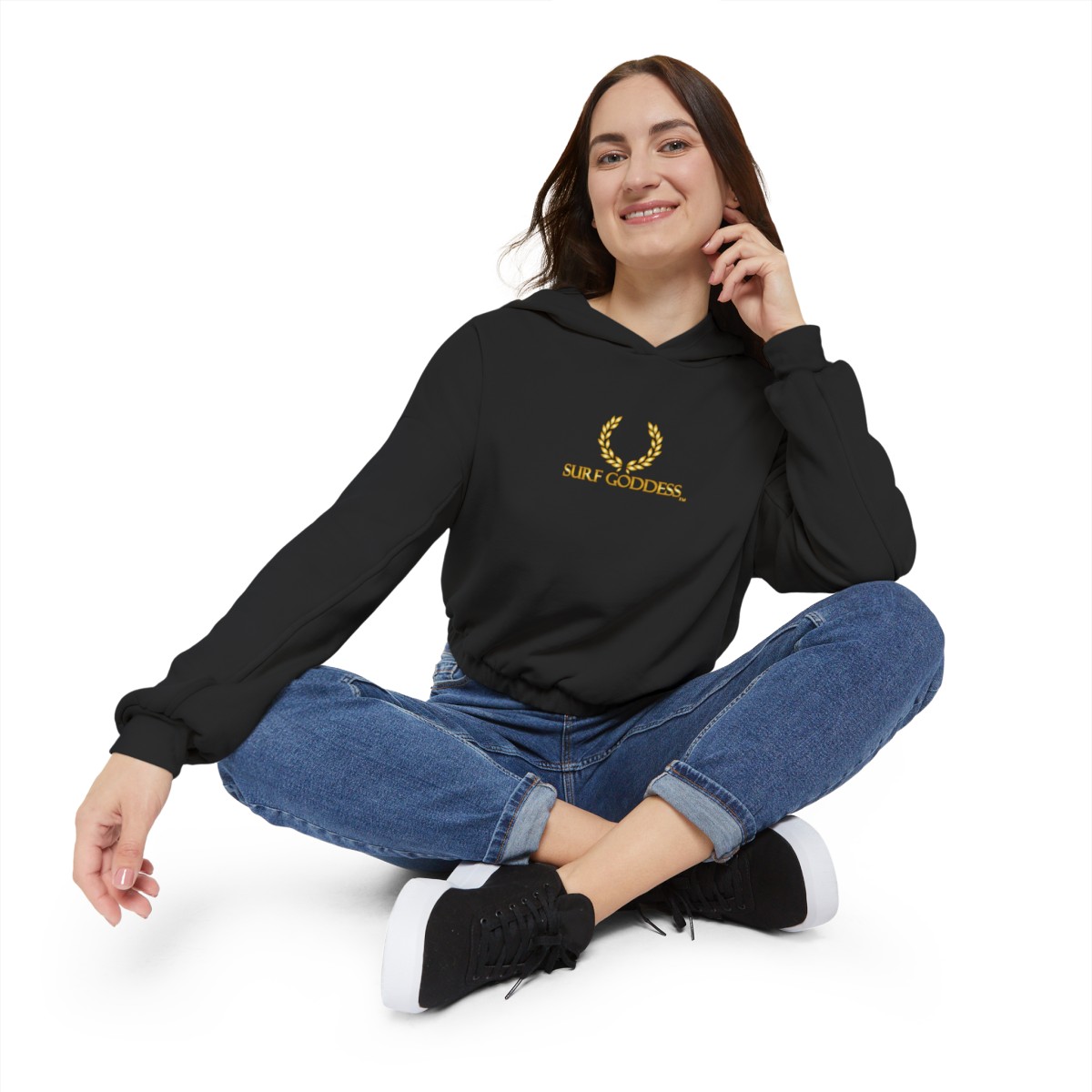 Surf Goddess Women’s Black Cinched Bottom Hoodie - Image 6