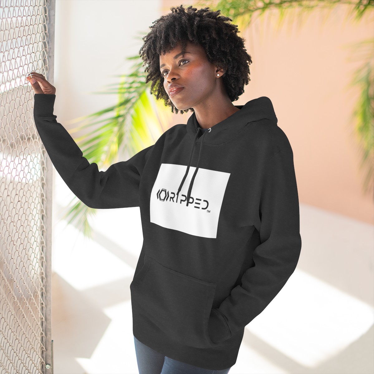 Ripped Men’s Dark Grey Fleece Hoodie - Image 6