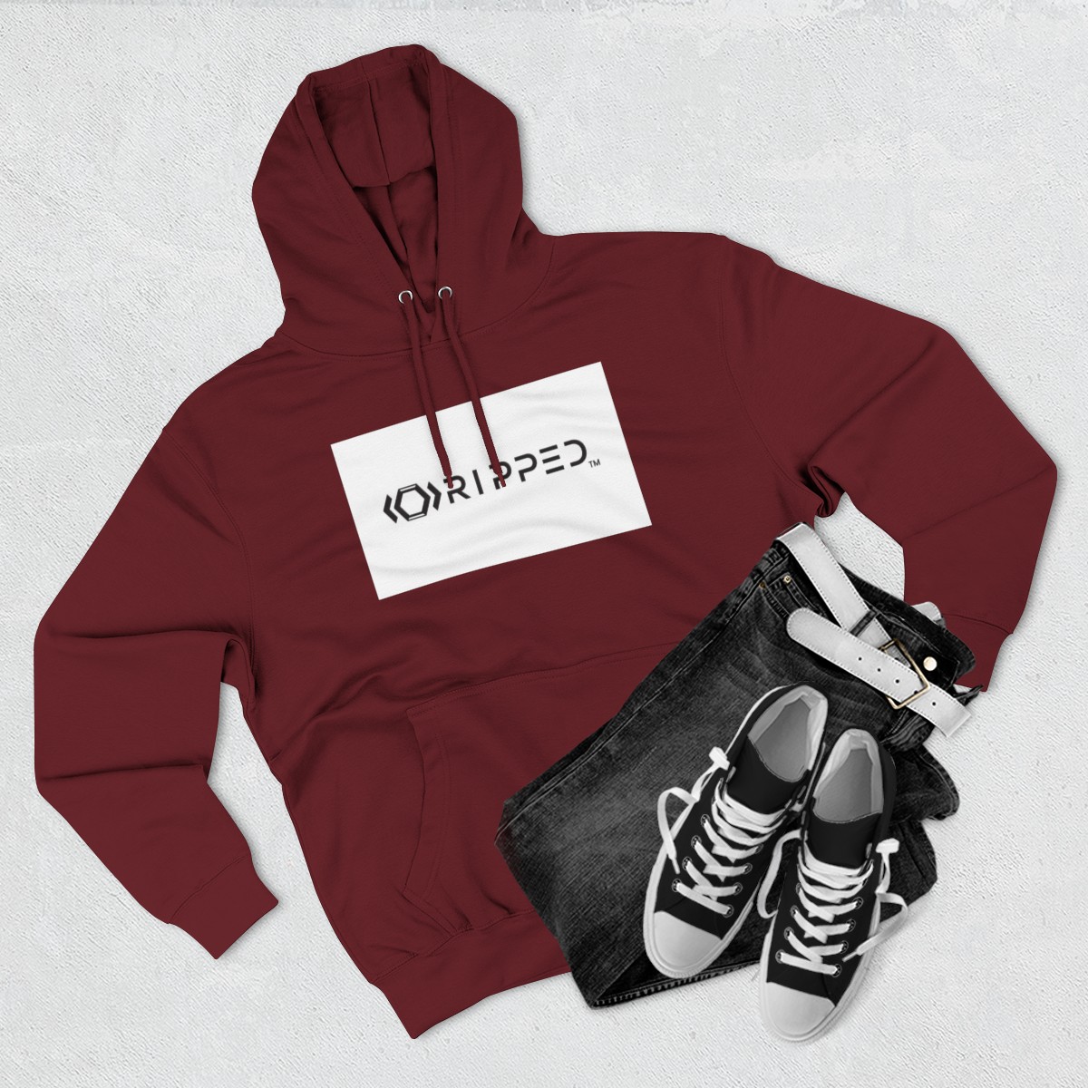 Ripped Men’s Burgundy Fleece Hoodie - Image 3