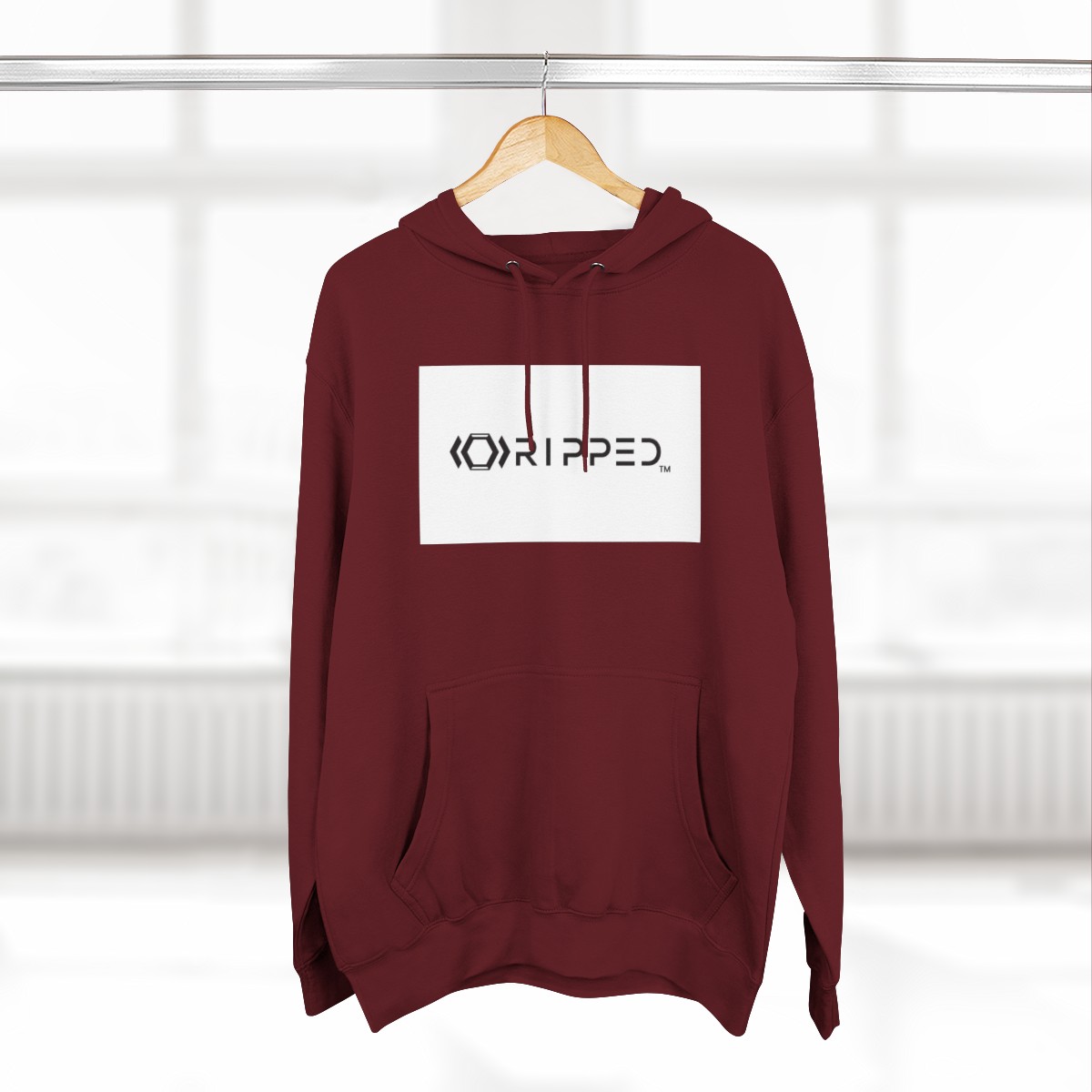 Ripped Men’s Burgundy Fleece Hoodie - Image 4