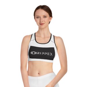 Ripped Black/White Athletic Sports Bra (Black Borders)