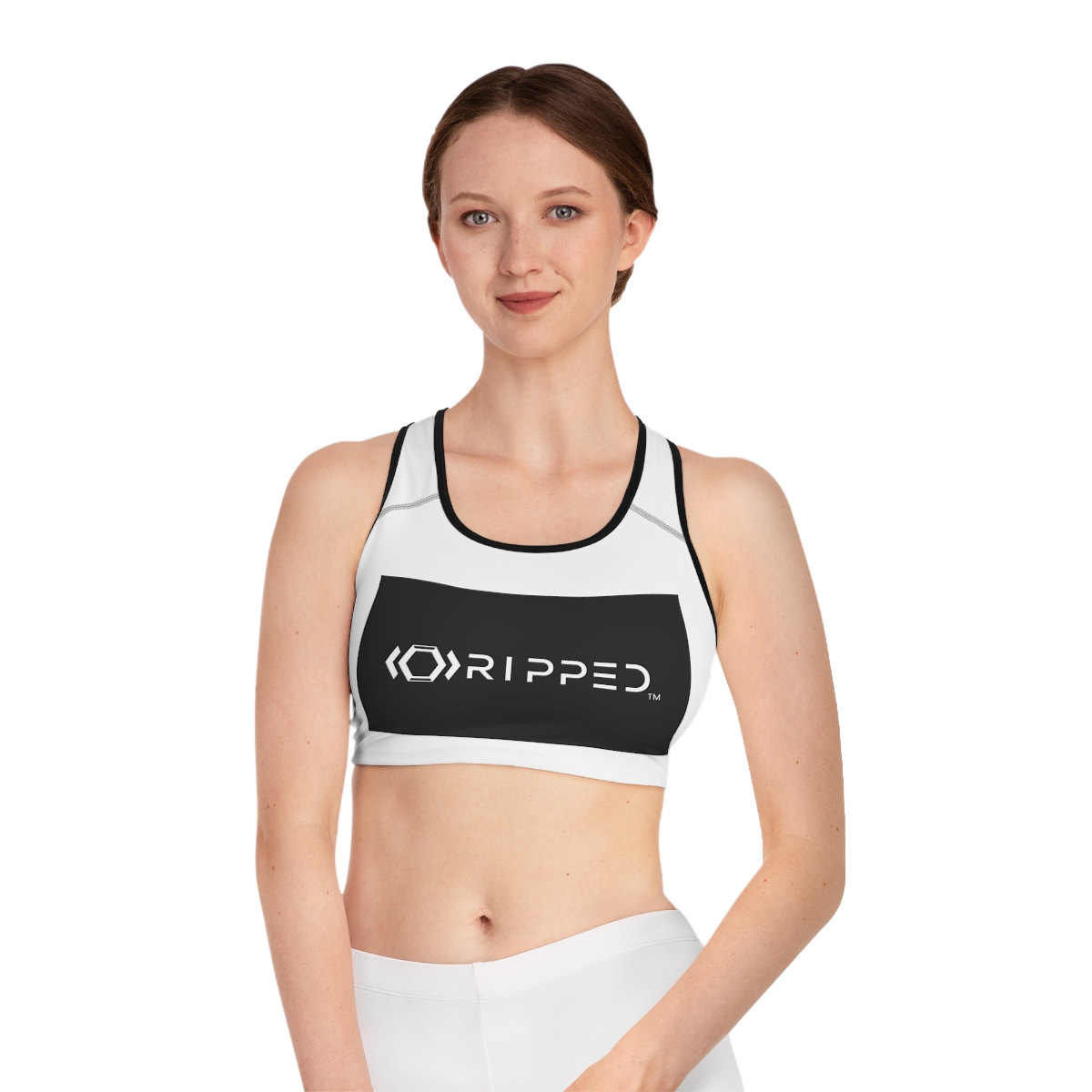 Ripped Black/White Athletic Sports Bra (Black Borders)