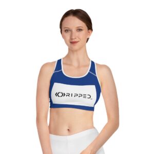 Ripped Dark Blue Athletic Sports Bra (White Borders)