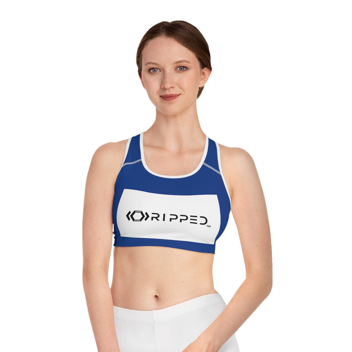 Ripped Dark Blue Athletic Sports Bra (White Borders)