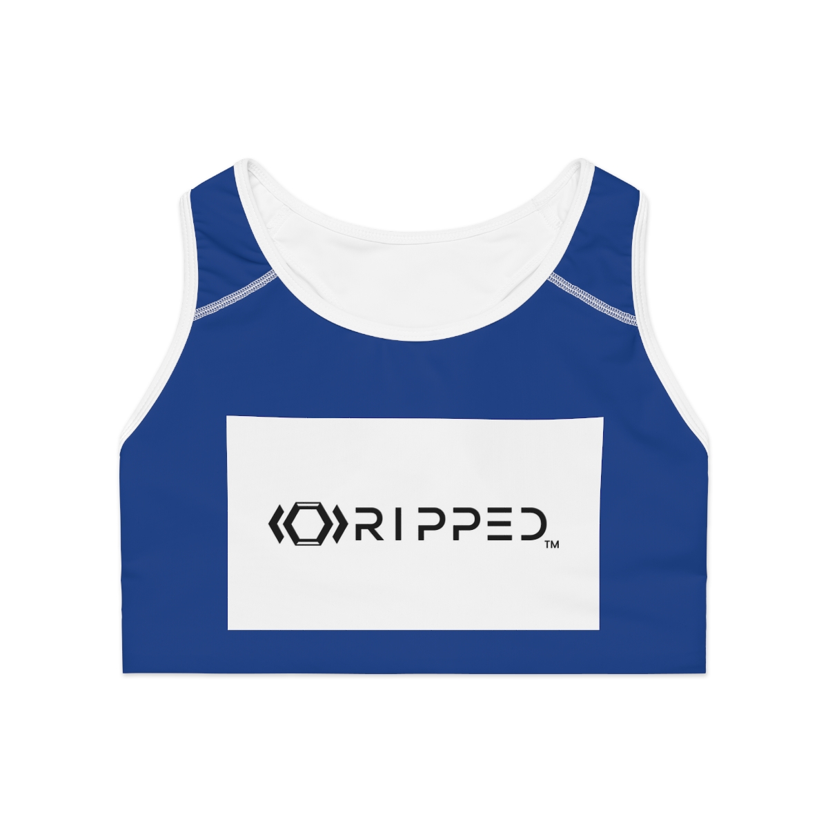 Ripped Dark Blue Athletic Sports Bra (White Borders) - Image 2