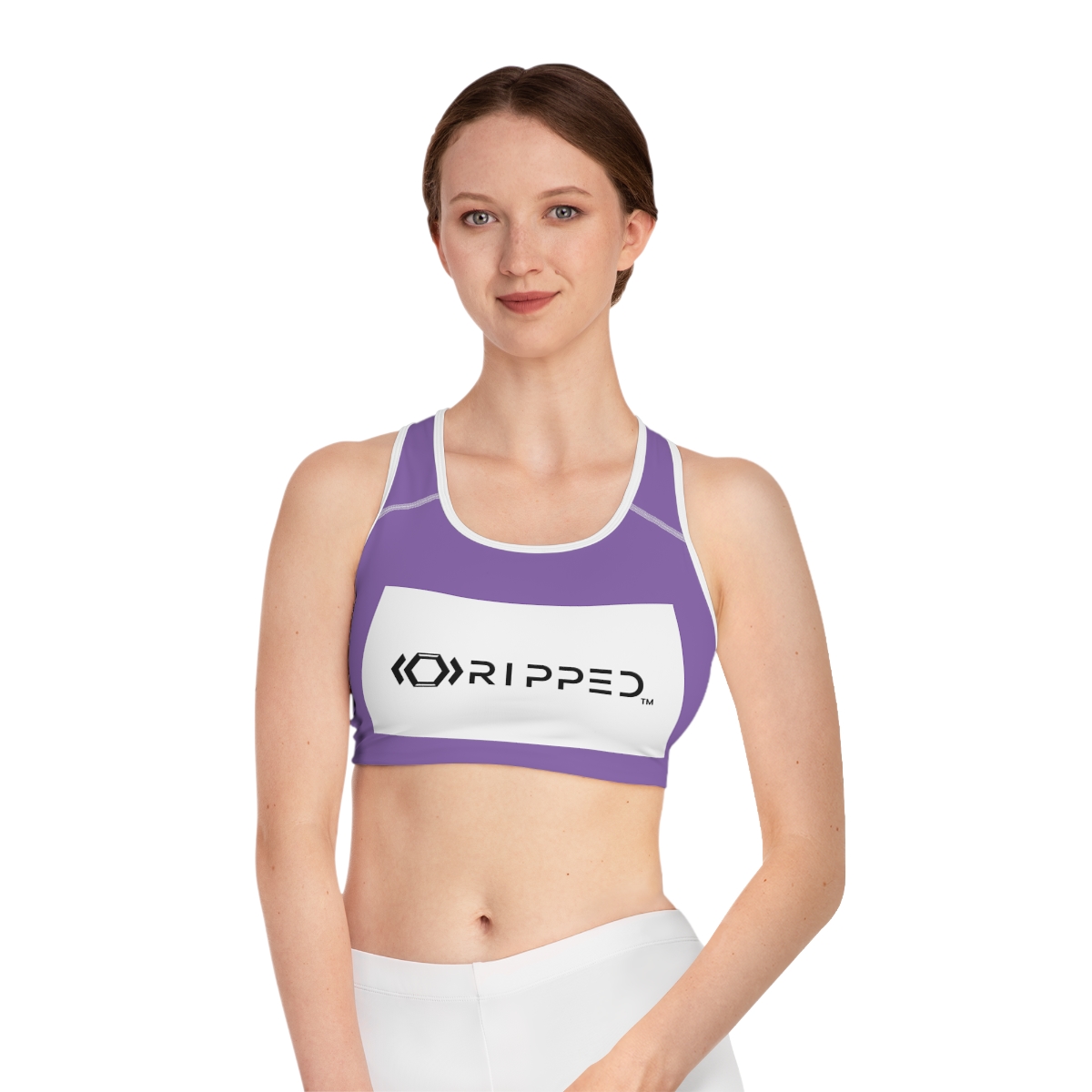 Ripped Purple Athletic Sports Bra (White Borders)