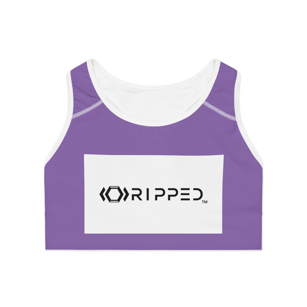 Ripped Purple Athletic Sports Bra (White Borders) - Image 2
