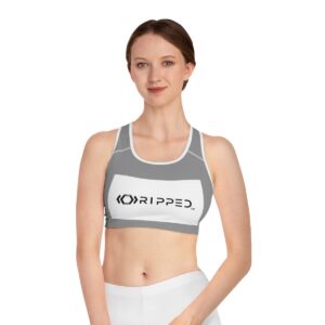 Ripped Grey Athletic Sports Bra (White Borders)