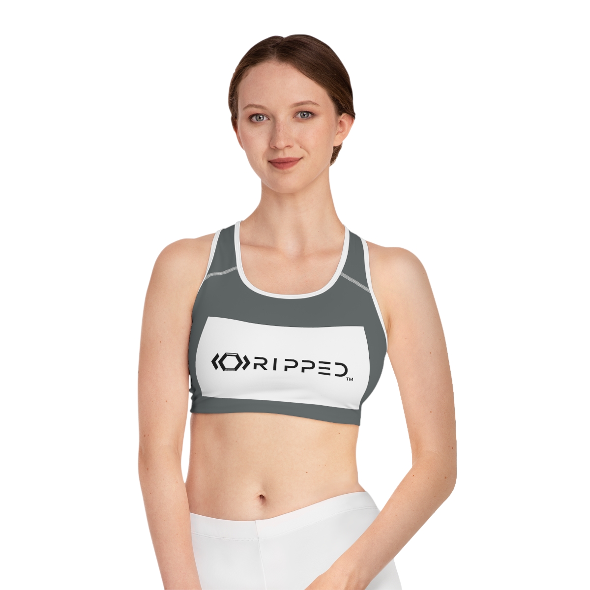 Ripped Dark Grey Athletic Sports Bra (White Borders)
