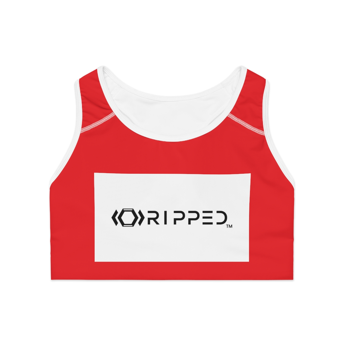 Ripped Red Athletic Sports Bra (White Borders) - Image 2