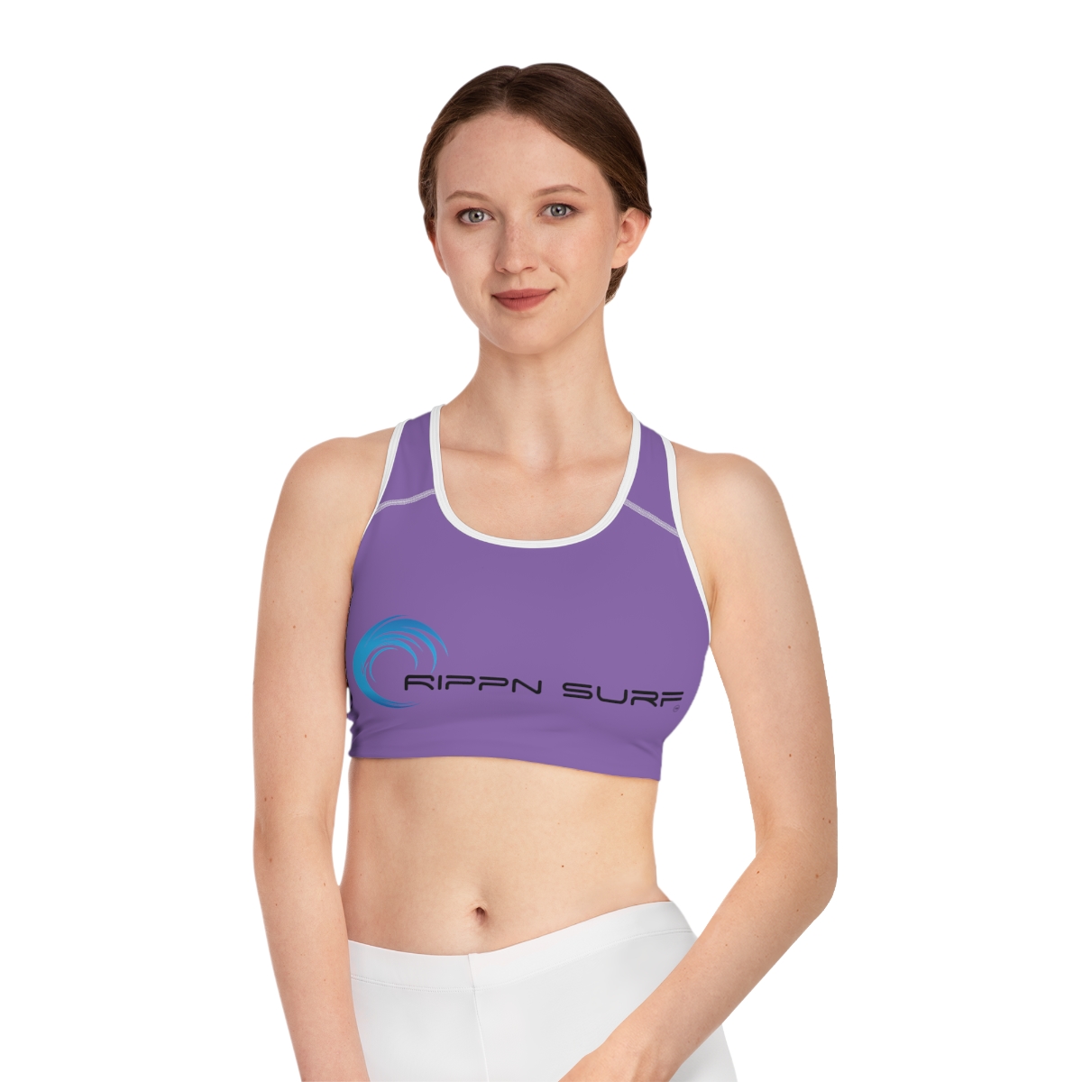 Rippn Surf Purple Athletic Sports Bra (White Borders)