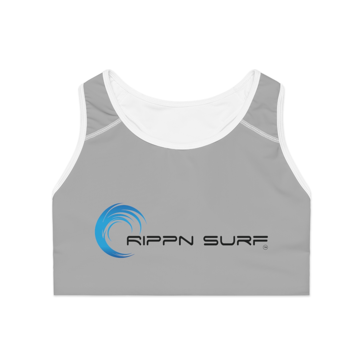 Rippn Surf Light Grey Athletic Sports Bra (White Borders) - Image 2