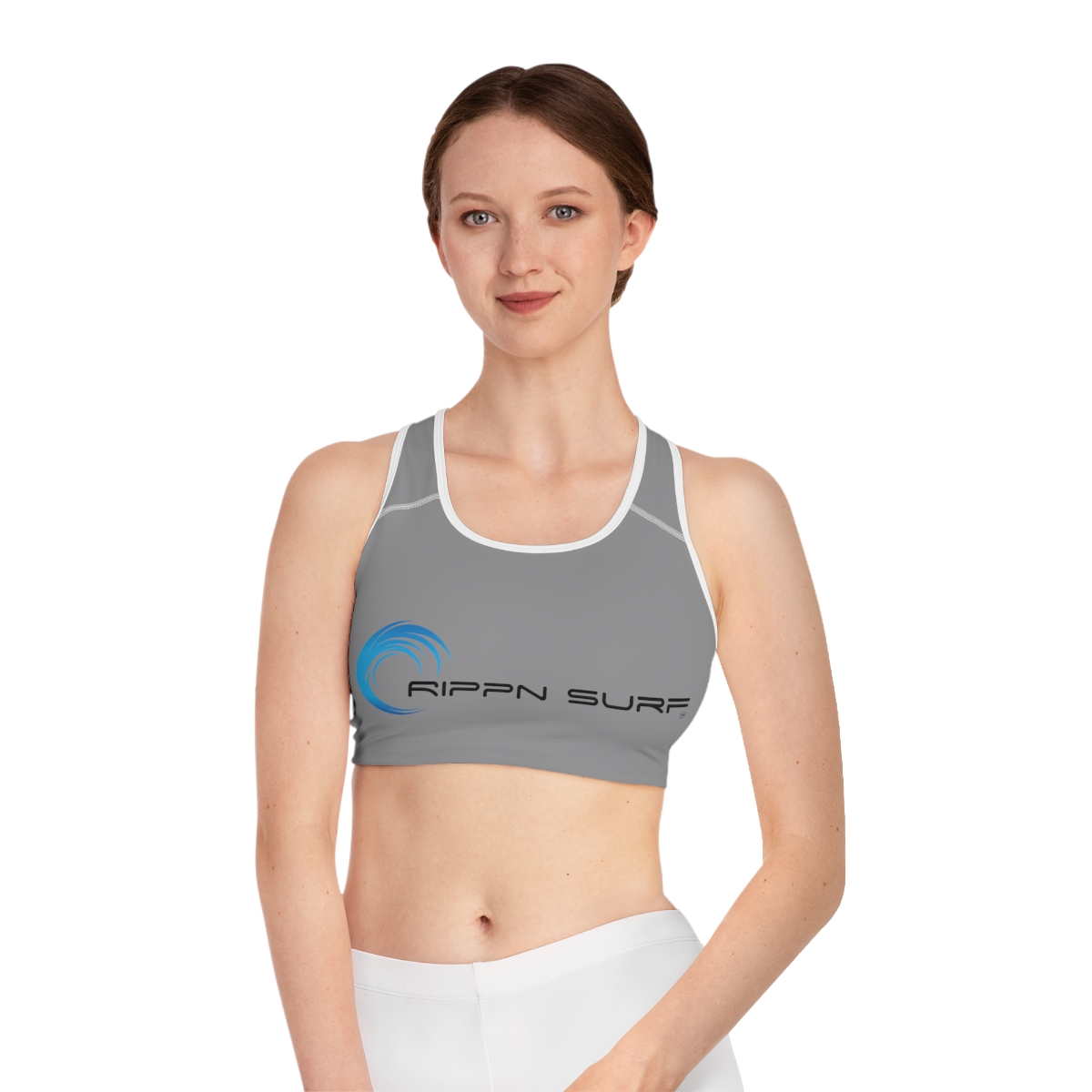 Rippn Surf Grey Athletic Sports Bra (White Borders)
