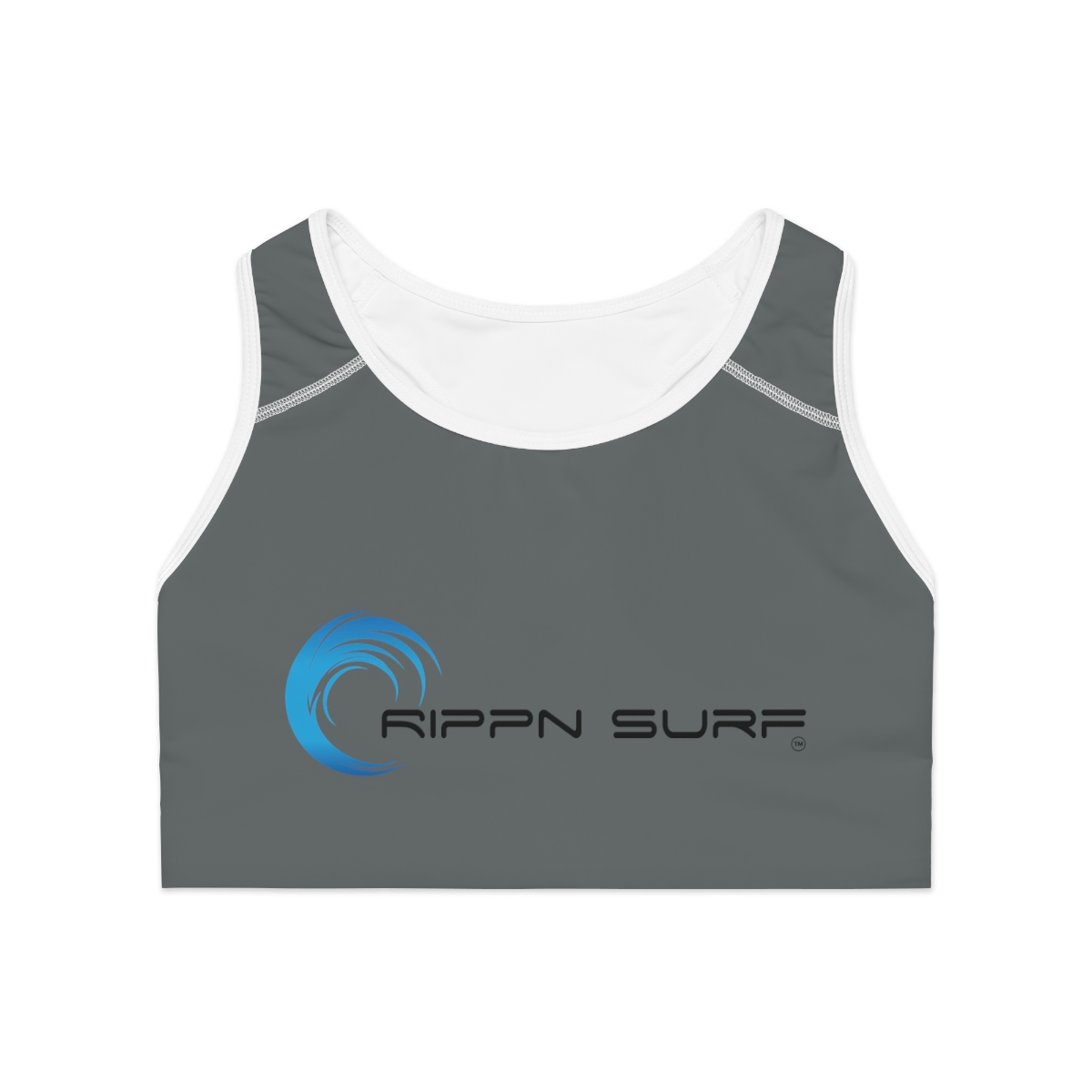 Rippn Surf Dark Grey Athletic Sports Bra (White Borders) - Image 2