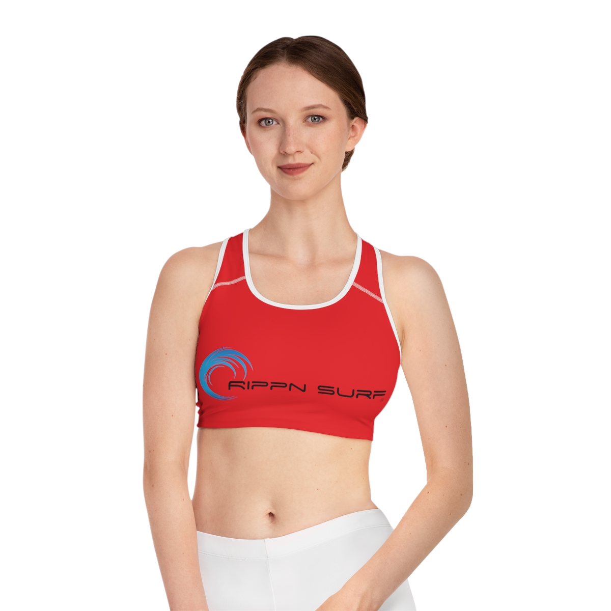 Rippn Surf Red Athletic Sports Bra (White Borders)