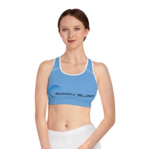 Rippn Surf Light Blue Athletic Sports Bra (White Borders)