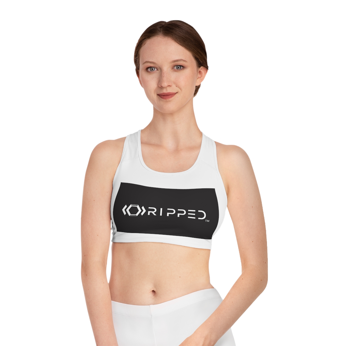 Ripped Black/White Athletic Sports Bra (White Borders)