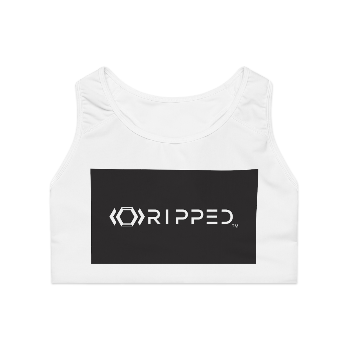 Ripped Black/White Athletic Sports Bra (White Borders) - Image 2