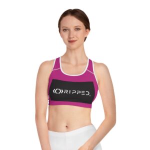 Ripped Black/White Athletic Pink Sports Bra (White Borders)
