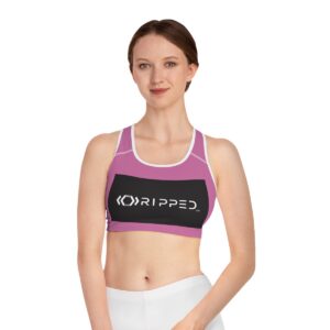 Ripped Black/White Athletic Light Pink Sports Bra (White Borders)