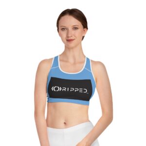 Ripped Black/White Athletic Light Blue Sports Bra (White Borders)
