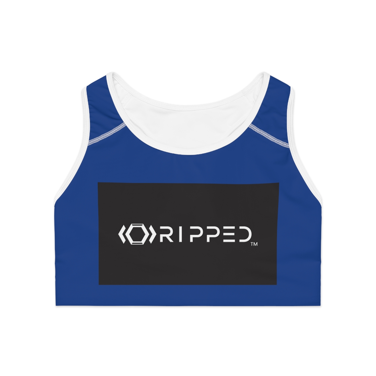 Ripped Black/White Athletic Dark Blue Sports Bra (White Borders) - Image 2