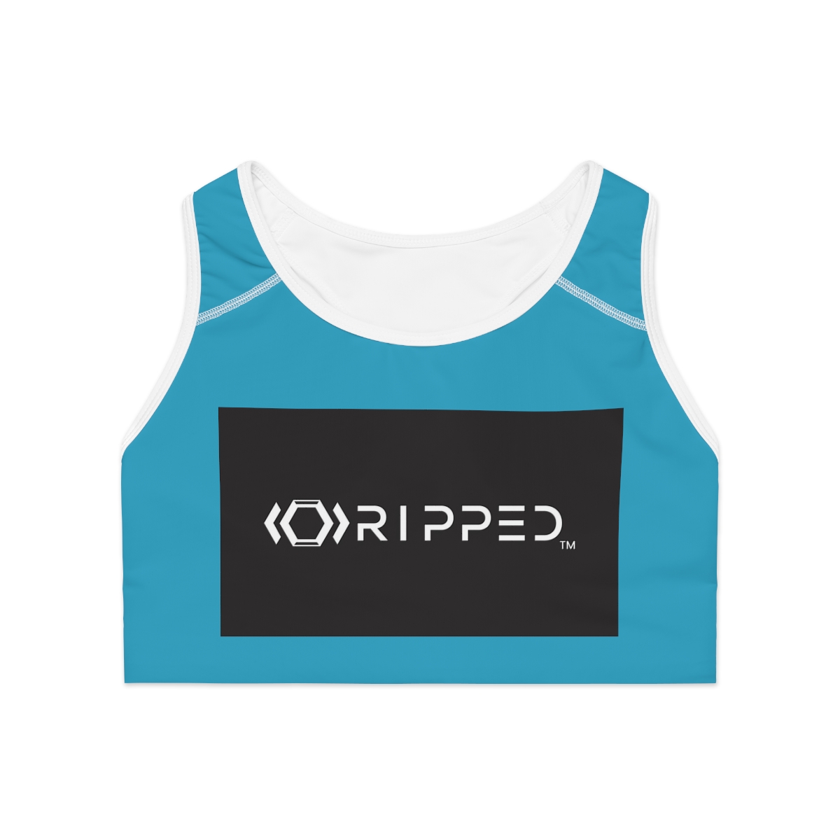 Ripped Black/White Athletic Ocean Blue Sports Bra (White Borders) - Image 2
