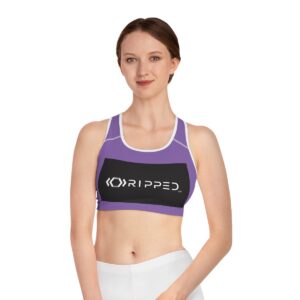 Ripped Black/White Athletic Purple Sports Bra (White Borders)