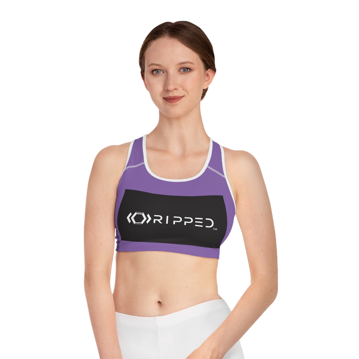 Ripped Black/White Athletic Purple Sports Bra (White Borders)
