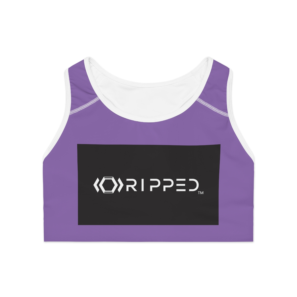 Ripped Black/White Athletic Purple Sports Bra (White Borders) - Image 2