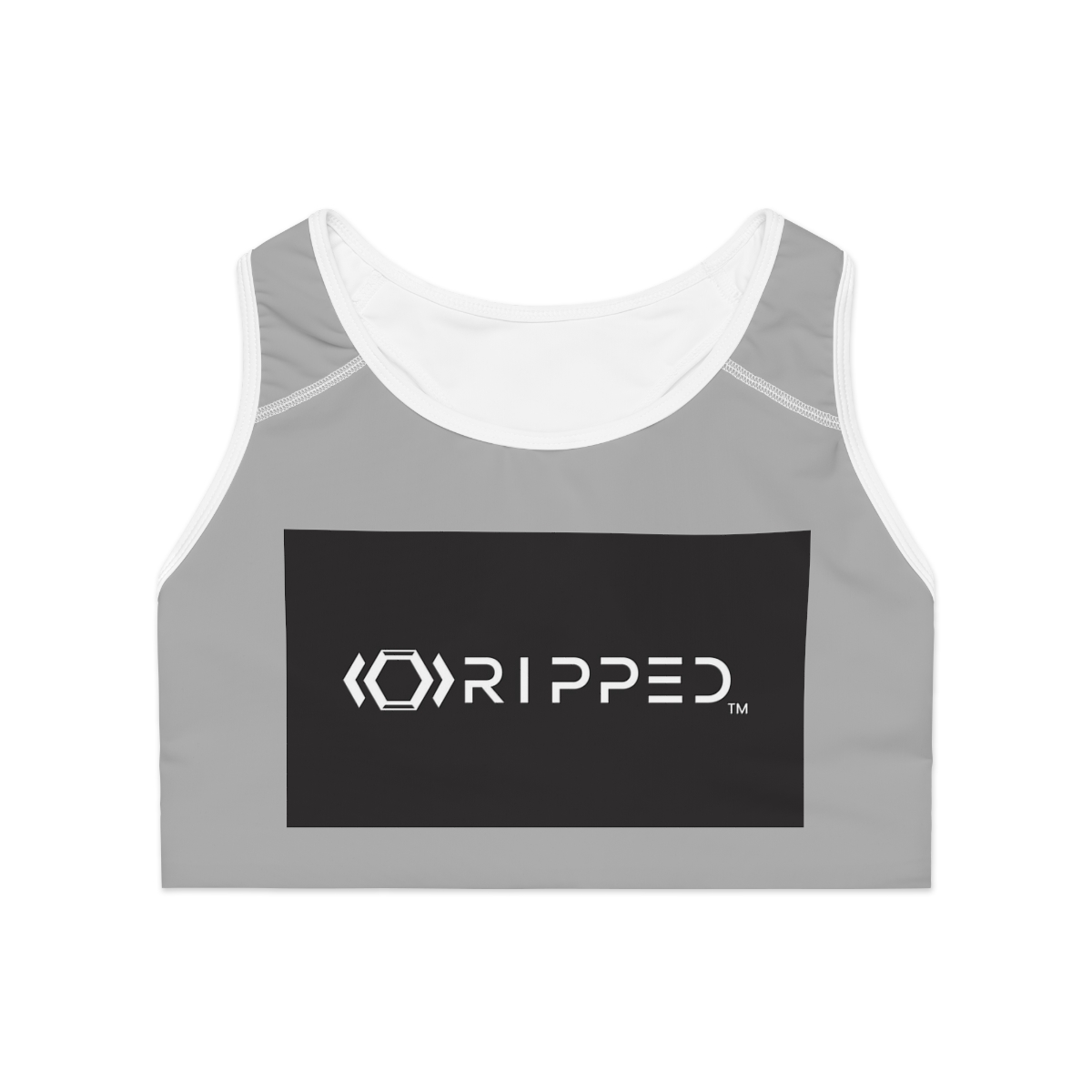 Ripped Black/White Athletic Light Grey Sports Bra (White Borders) - Image 2