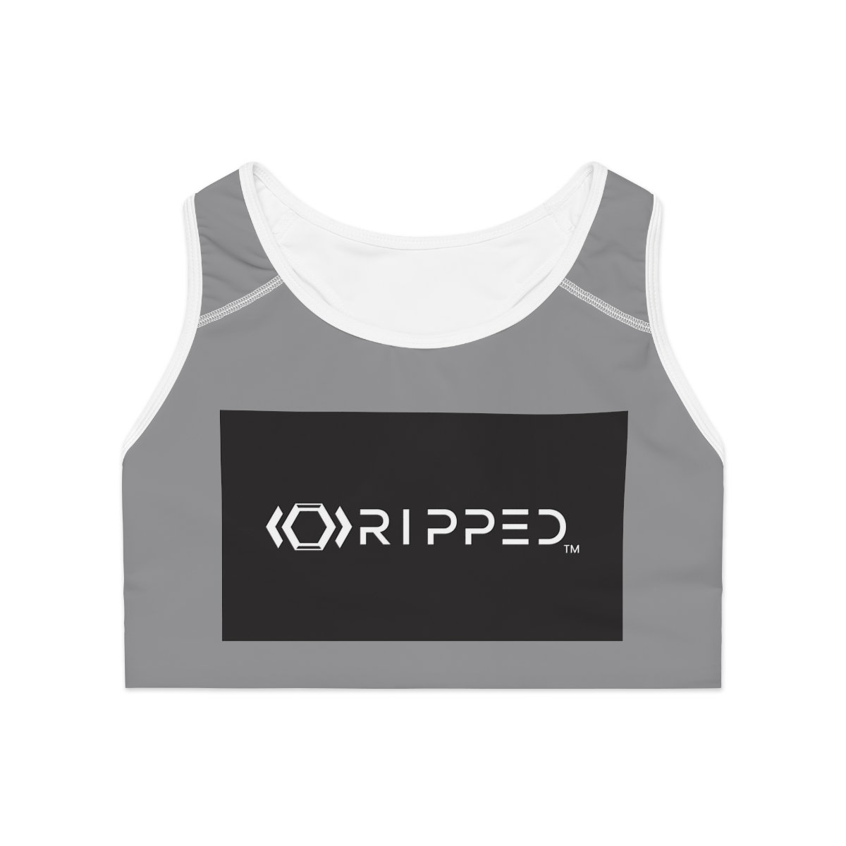 Ripped Black/White Athletic Grey Sports Bra (White Borders) - Image 2