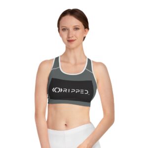 Ripped Black/White Athletic Dark Grey Sports Bra (White Borders)