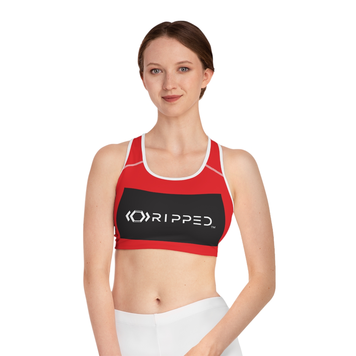 Ripped Black/White Athletic Red Sports Bra (White Borders)