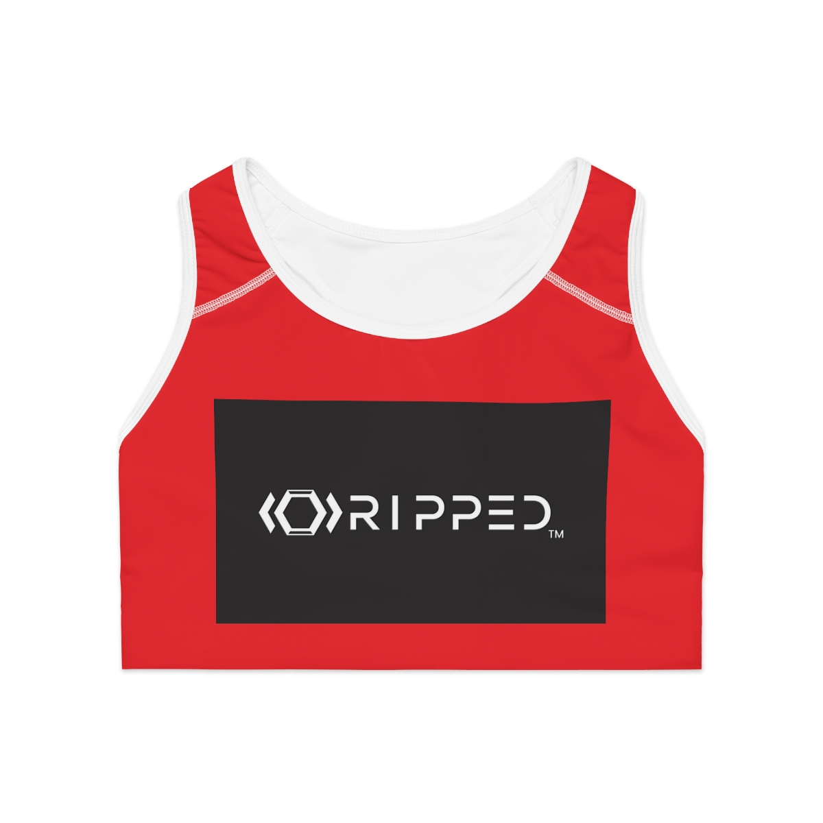 Ripped Black/White Athletic Red Sports Bra (White Borders) - Image 2