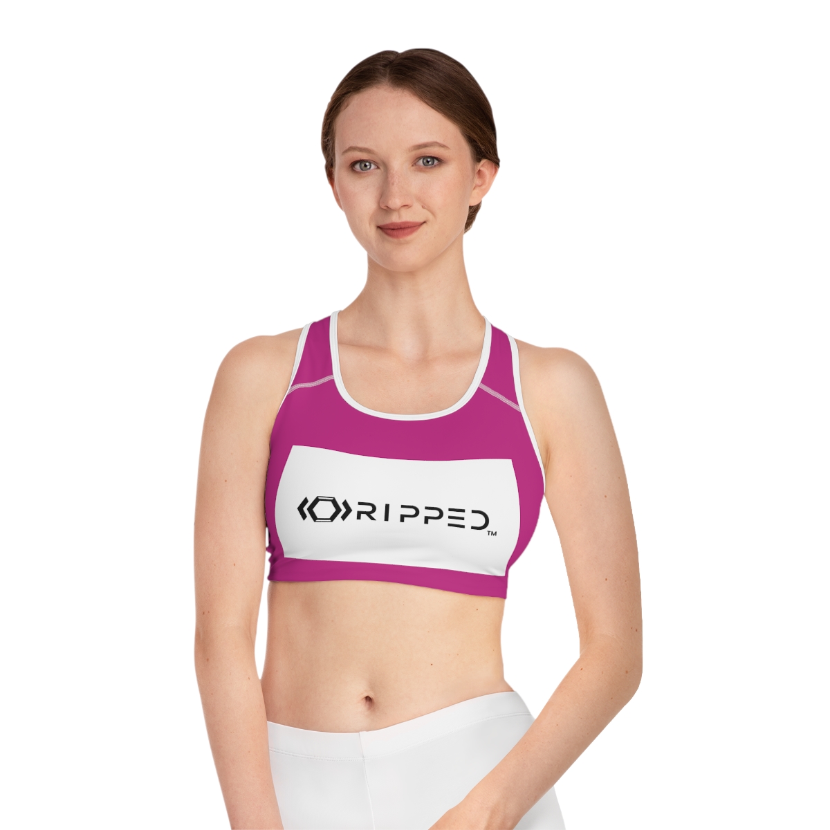 Ripped Pink Athletic Sports Bra (White Borders)