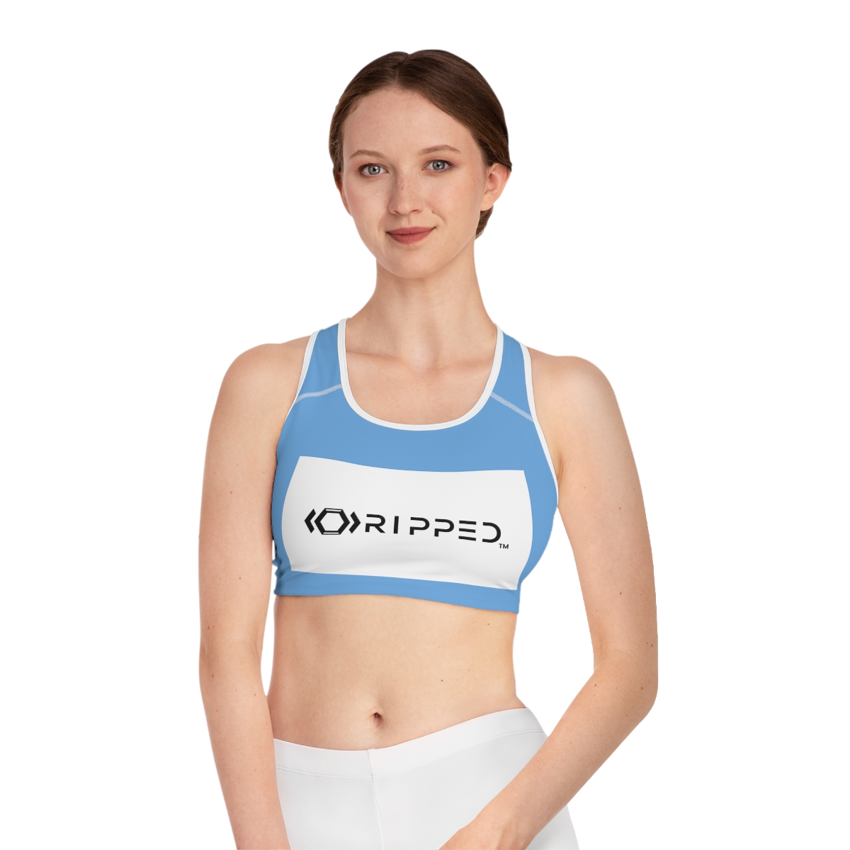 Ripped Light Blue Athletic Sports Bra (White Borders)