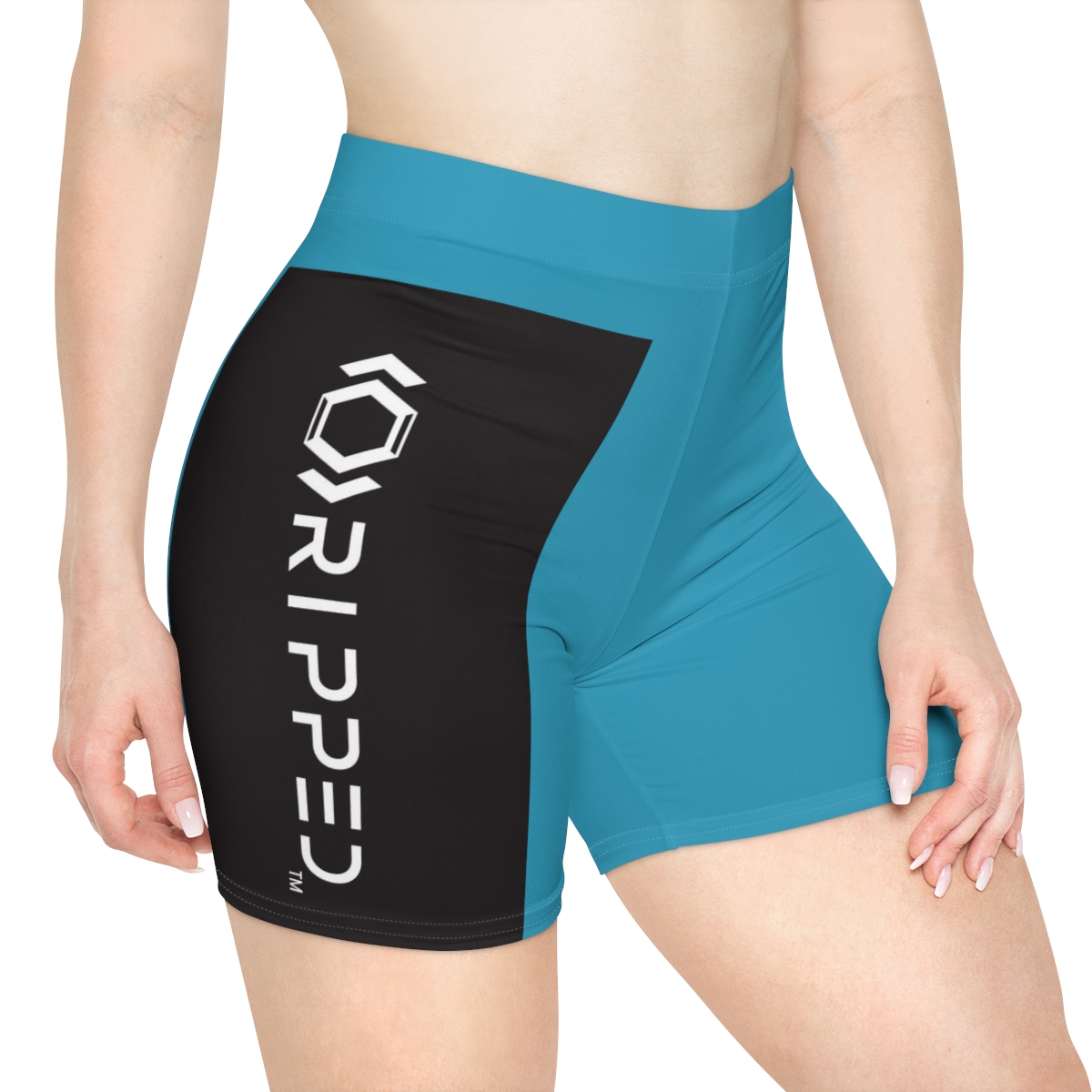Ripped Women's Black/White Vert Ocean Blue Athletic Shorts - Image 4