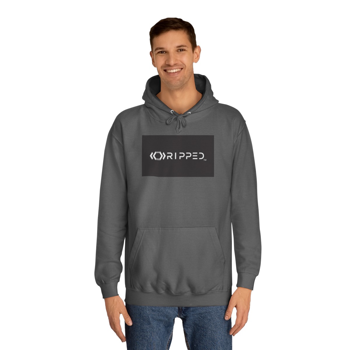 Ripped Men’s Grey Hoodie(Black/White Logo) - Image 3