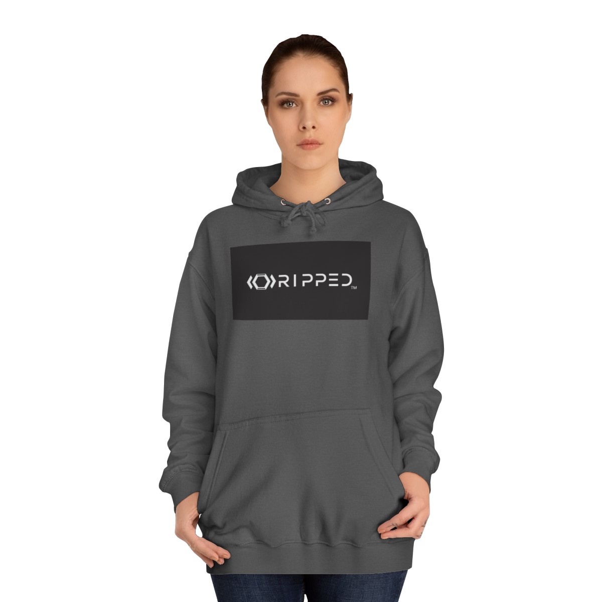 Ripped Men’s Grey Hoodie(Black/White Logo) - Image 4