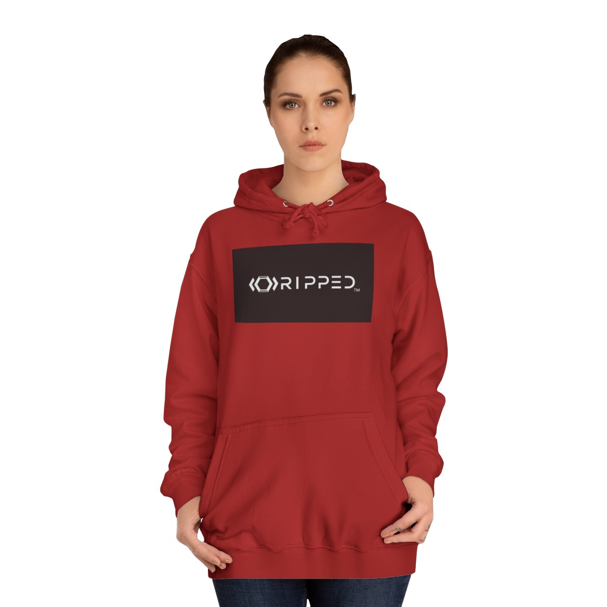 Ripped Women’s Red Hoodie(Black/White Logo) - Image 4