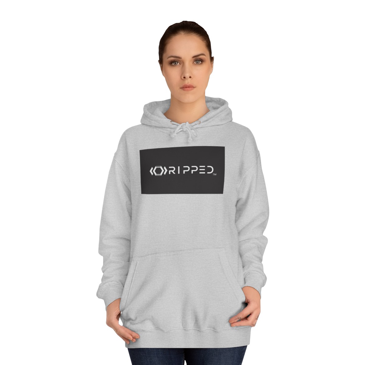 Ripped Women’s Light Grey Hoodie(Black/White Logo) - Image 4