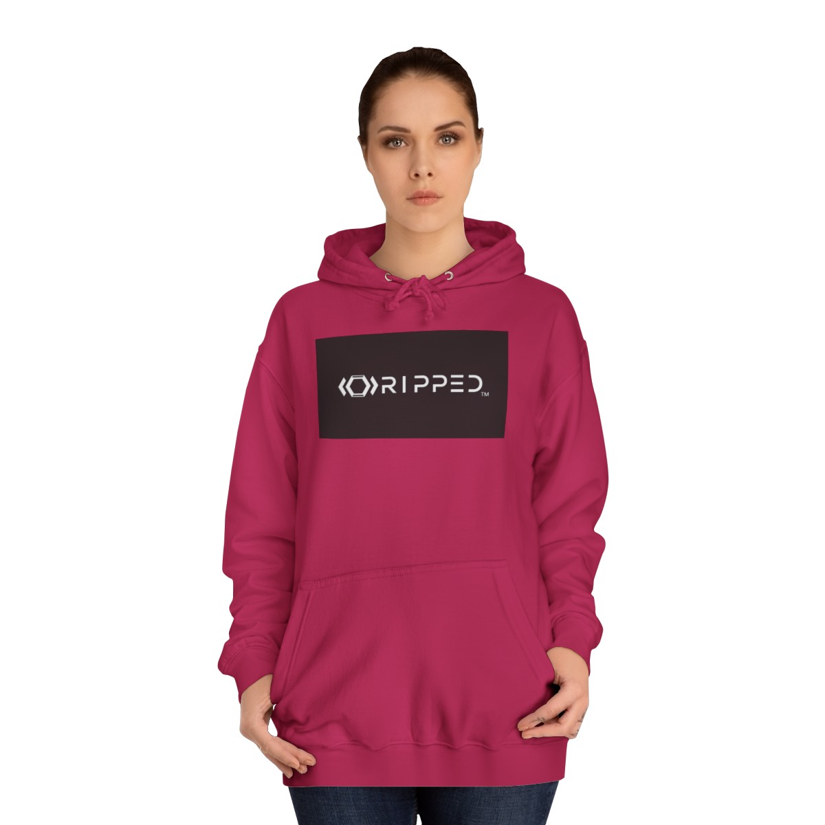 Ripped Women’s Pink Hoodie(Black/White Logo) - Image 4