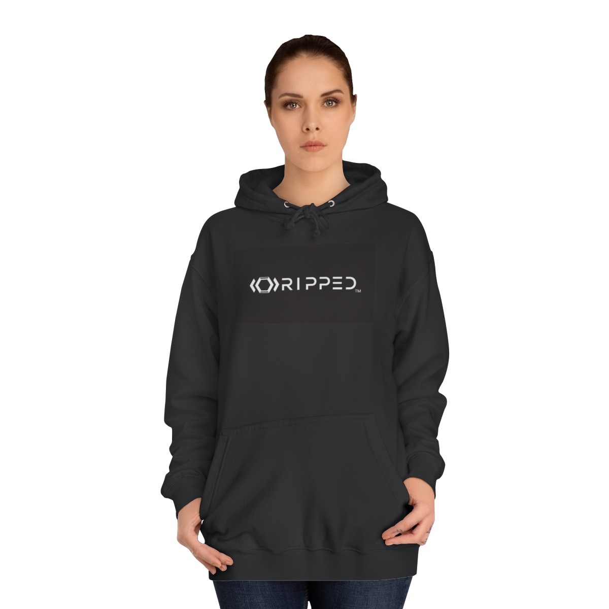 Ripped Women’s Jet Black Hoodie(Black/White Logo) - Image 4