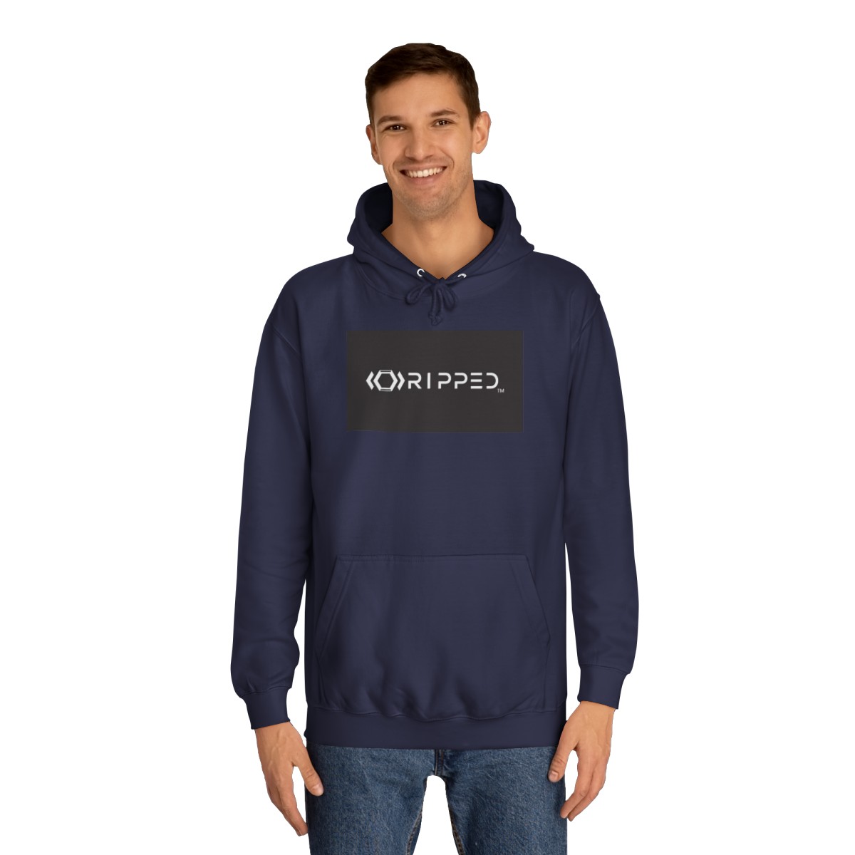 Ripped Men’s Navy Blue Hoodie(Black/White Logo) - Image 3
