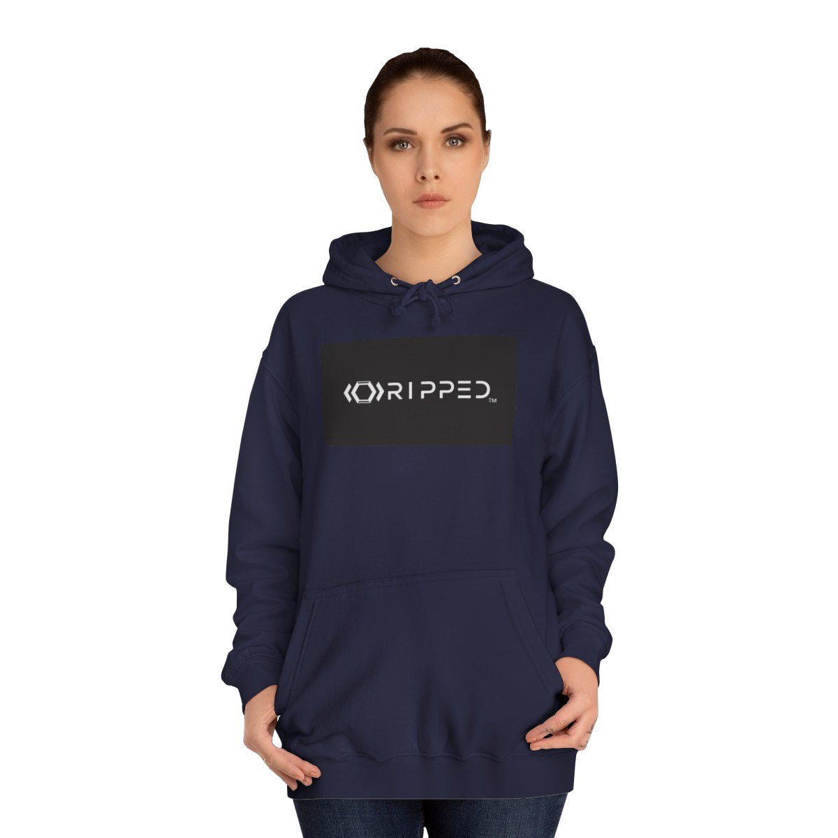 Ripped Men’s Navy Blue Hoodie(Black/White Logo) - Image 4