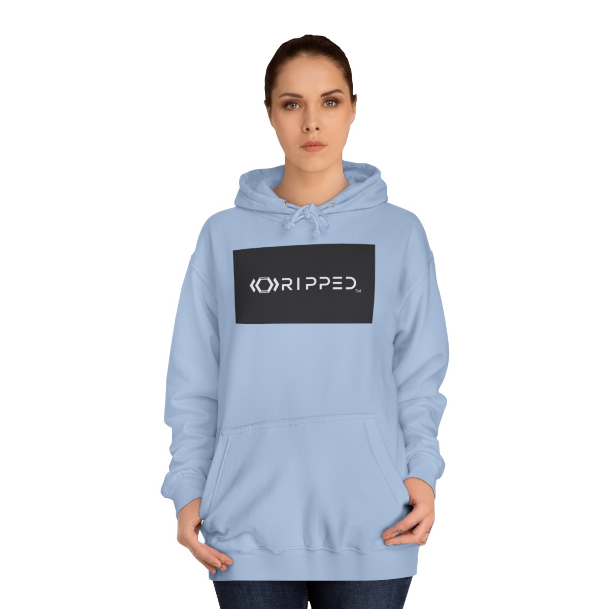Ripped Women’s Light Blue Hoodie(Black/White Logo) - Image 4
